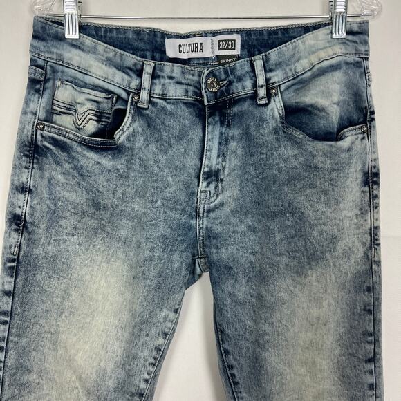 Cultura Men's Acid Wash Blue Jeans Size 32 Skinny - Picture 3 of 8
